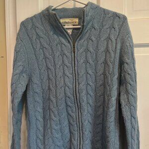Irelands Eye Sweater Small Light Blue Cable Knit Lambswool Silk Full Zip Up